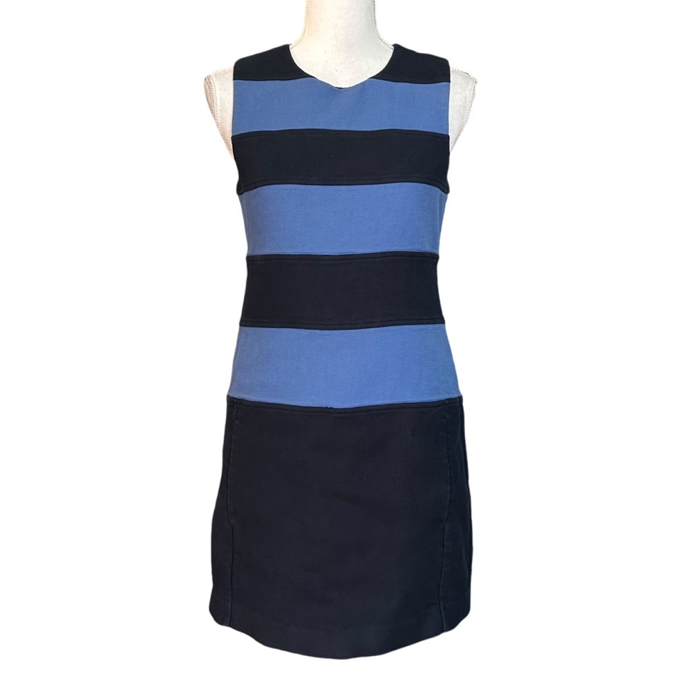 Theory Emanita Blue TwoTone Striped Sleeveless Shift Pocket Mini Dress‎ Sz 4
